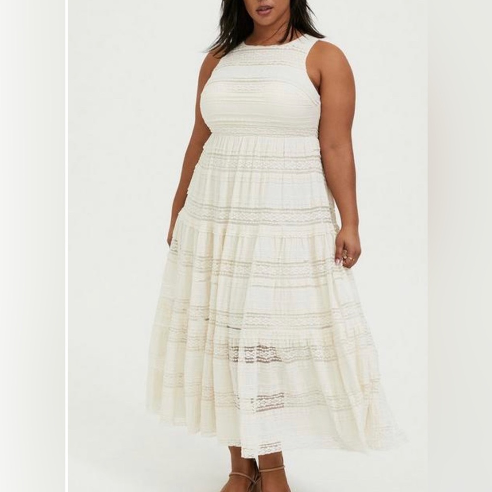 Torrid Ivory Laced Tiered Maxi Dress